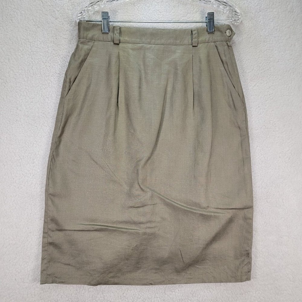 Vintage Talbots Beige Pure Linen Classic Timeless High Waist Straight Pencil
